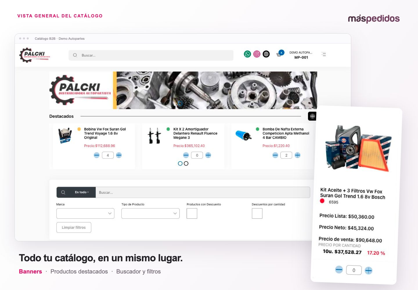 Catálogo de MásPedidos con buscador, banners y productos destacados